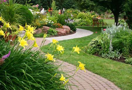 Winding brick walkway