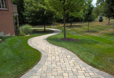 Winding brick walkway.