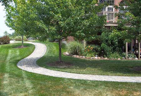 Winding brick sidewalk