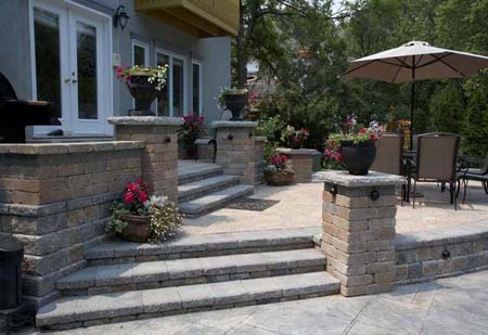 Terraced brick patio